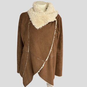 BUFFALO David Button Wander Open Front Faux Shearling Fur Coat Small